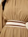 SHEIN Mulvari Striped Ribbon Patchwork Lantern Sleeve Dress