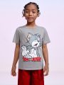 TOM & JERRY X SHEIN Tween Boy Cartoon & Letter Graphic Drop Shoulder T-Shirt