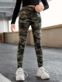 SHEIN Kids EVRYDAY Girls Camo Print Ripped Leggings