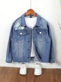 Girls' Flower Embroidery Water Wash Denim Jacket (For Teenagers)