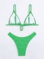 SHEIN Swim Basics Solid Color Textured Bikini Swimwear Set