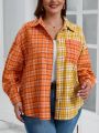 SHEIN LUNE Plus Size Grid Patterned Drop Shoulder Shirt