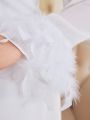 SHEIN Modely Plus Size Women'S Patchwork Turkey Feathers Sleeve Hem Midi Dress