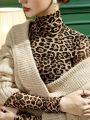 Women'S Leopard Print Turtleneck T-Shirt