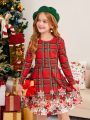 SHEIN Kids EVRYDAY Tween Girl 1pc Plaid & Floral Print Dress