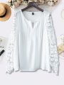 Women's White Lace Spliced Top