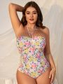 SHEIN Swim Mod Plus Size Floral Print Halter One Piece Swimsuit