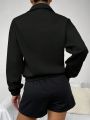 Solid Color Half Zipper Opening Drop Shoulder Sweatshirt