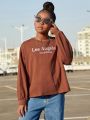 SHEIN Kids Cooltwn Girls' Knitted Casual Winter Long Sleeve T-shirt With Embroidered Letters On Round Neck