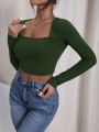 Square Neck Ribbed Knit Crop Tee