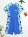 Boys' Tropical Printed Spliced One-piece Swimsuit For Children