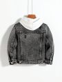 1pc Toddler Boys' Button-Front Ripped Washed Denim Jacket