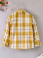 SHEIN Kids Cooltwn Girls' Casual College Style Plaid Flannel Shirt For Autumn And Winter