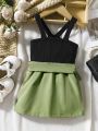 Baby 2 In 1 Button Detail Belted Cami Dress