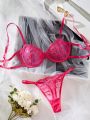 Flower Embroidery See-through Women's Sexy Lingerie Set