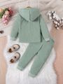 SHEIN Kids Y2Kool New Arrival For Toddler Girls - Velvet Hooded Jacket And Elastic Waist Casual Pants Set With Fleece Lining