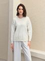 Anewsta Asymmetric Contrast Side Cut-Out Loose Knit Jumper