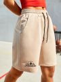 Street Sport Mountain And Letter Print Drawstring Waist Athletic Shorts