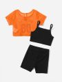 SHEIN Baby Letter Graphic Tee & Shorts & Camisole