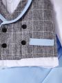 Baby Boy'S 2pcs/Set Long Sleeve Plaid Shirt And Pants Set, Dual Wear