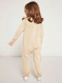 SHEIN Little Girls' Casual Round Neck Long Sleeve Knit Jumpsuit