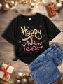 Teen Girls' Casual Short Sleeve T-Shirt With New Year 2024 Pattern, Suitable For Summer