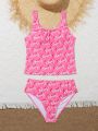 Letter Print Two-Piece Fashionable Swimsuit For Teen Girls