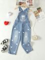 Toddler Girls' Heart Printed Denim Jumpsuit