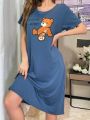 Bear Letter Print Short-sleeved Nightgown