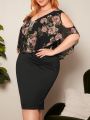 SHEIN CURVE+ Plus Size Women's Cold-shoulder Floral Print Dress