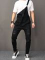 Men Ripped Pocket Front Denim Overalls Without Tee