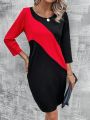 Women's Simple Colorblock Round Neck Long Sleeve Dress