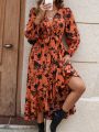 SHEIN Clasi Solid Color Floral Print Dress