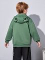 SHEIN Kids EVRYDAY Tween Boy Slogan Graphic 3D Ears Design Hoodie