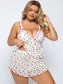 Plus Cherry Print Lettuce Trim PJ Set