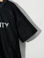 SHEIN Boys' Street Style Graffiti Bear&Letter Print Loose & Comfortable T-Shirt