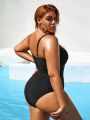 SHEIN Swim BAE Women's Textured Plus Size One Piece Swimsuit In Black