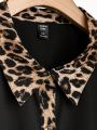 SHEIN LUNE Plus Size Leopard Print Spliced Long Sleeve Shirt