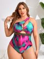 SHEIN Swim Chicsea Women'S Plus Size One Shoulder One-Piece Swimsuit