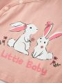 Cozy Cub Newborn Baby Girl Cute Rabbit Pattern Long Sleeve Cardigan With Footed Pants, Hat And Gloves 6pcs/Set