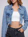 Flap Pocket Crop Denim Jacket