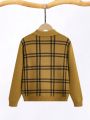 SHEIN Kids Academe Tween Boy Plaid Pattern Quarter Zip Sweater