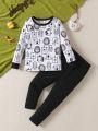 Toddler Boys' Cute Animal Printed Top And Solid Color Long Pant Homewear Set