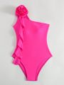 SHEIN Swim Chicsea Solid Color Ruffled One-Piece Swimsuit