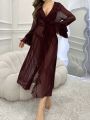 1pc Mesh Perspective Robe With Lotus Leaf Decoration