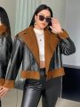 SHEIN Essnce Plus Size Color Block Lapel Collar Jacket