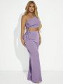 SHEIN SXY One Shoulder Side Drawstring Top And Pants Set