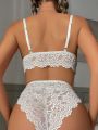 Floral Lace Scallop Trim Harness Lingerie Set