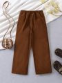 SHEIN Kids EVRYDAY Young Girl Two Tone Double Button Straight Leg Pants