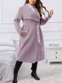 Women's Purple Oversized Lapel Single-breasted Woolen Coat Without Button In Plus Size